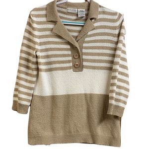 White stag Sweater top tan and white with stripes size medium